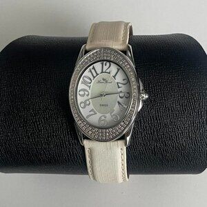 Vintage 2000s Lucien piccard Swiss white strap crystal diamond watch